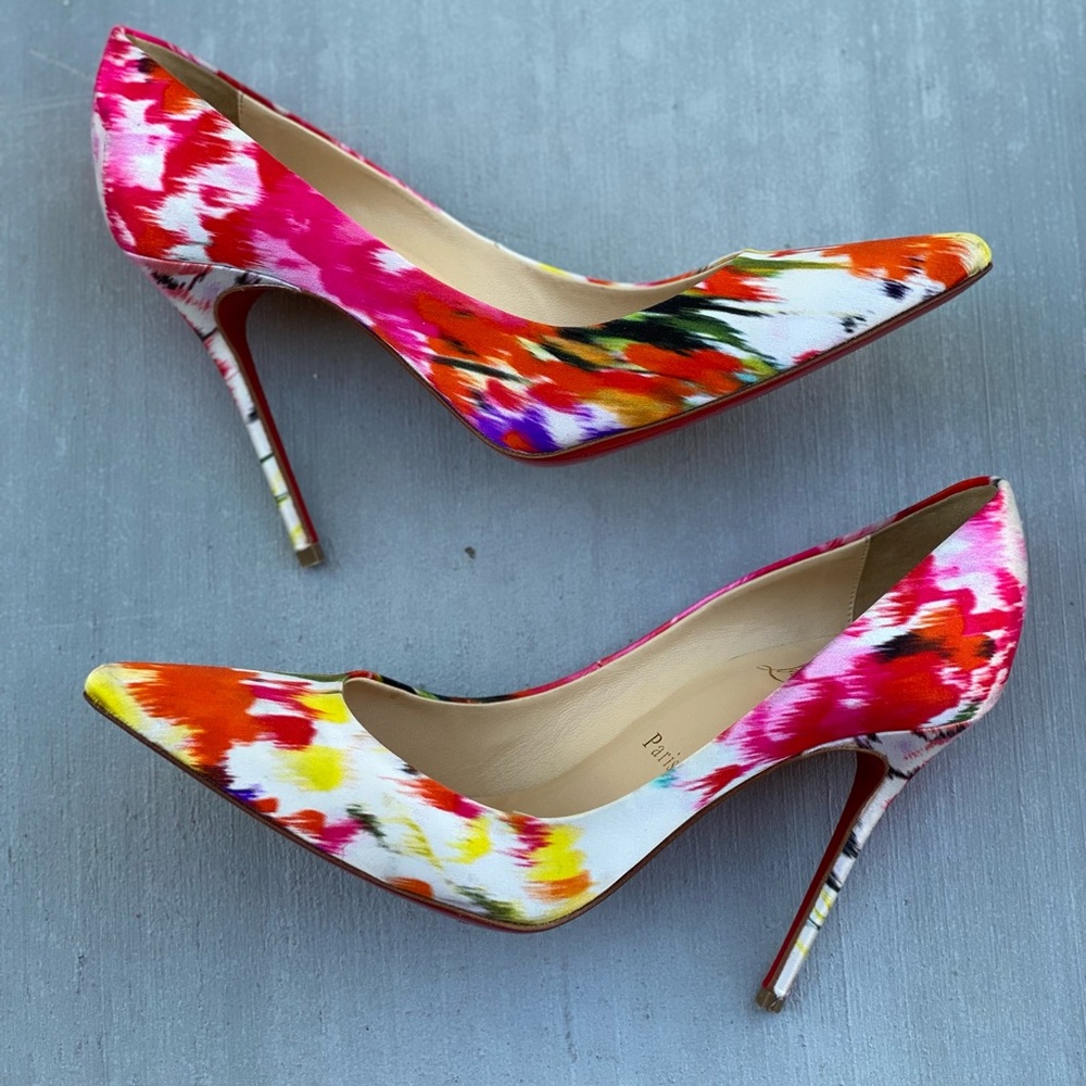 Limited Edition Satin Print Silk Point-Toe Pumps - Picture 1 of 7